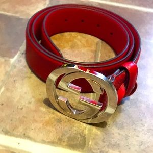 Gucci belt red unisex round curve tip ((usually for wms))